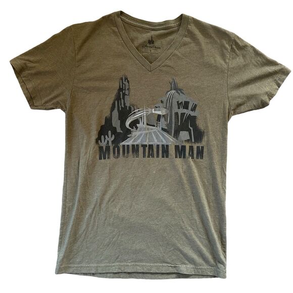 Disney Parks Mountain Man Splash Mountain V Neck T Shirt Small Army Green - Picture 7 of 11